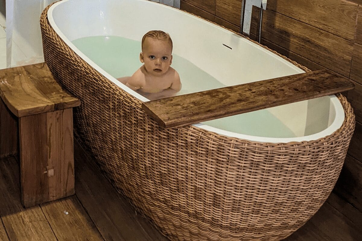 Bathing toddler at hotel