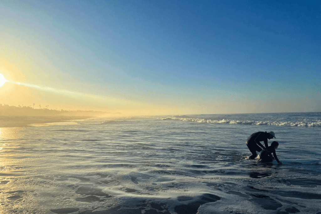 Kid learning surfing