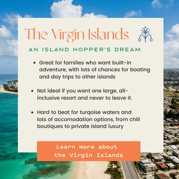 infographic describing why the Virgin Islands are among the best Caribbean islands for families