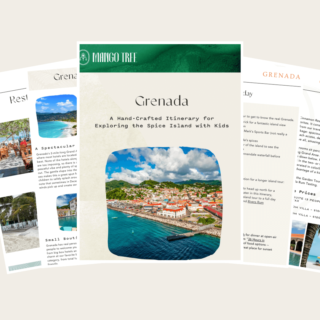 Infographic highlighting why Grenada is one of the best Caribbean islands for families.